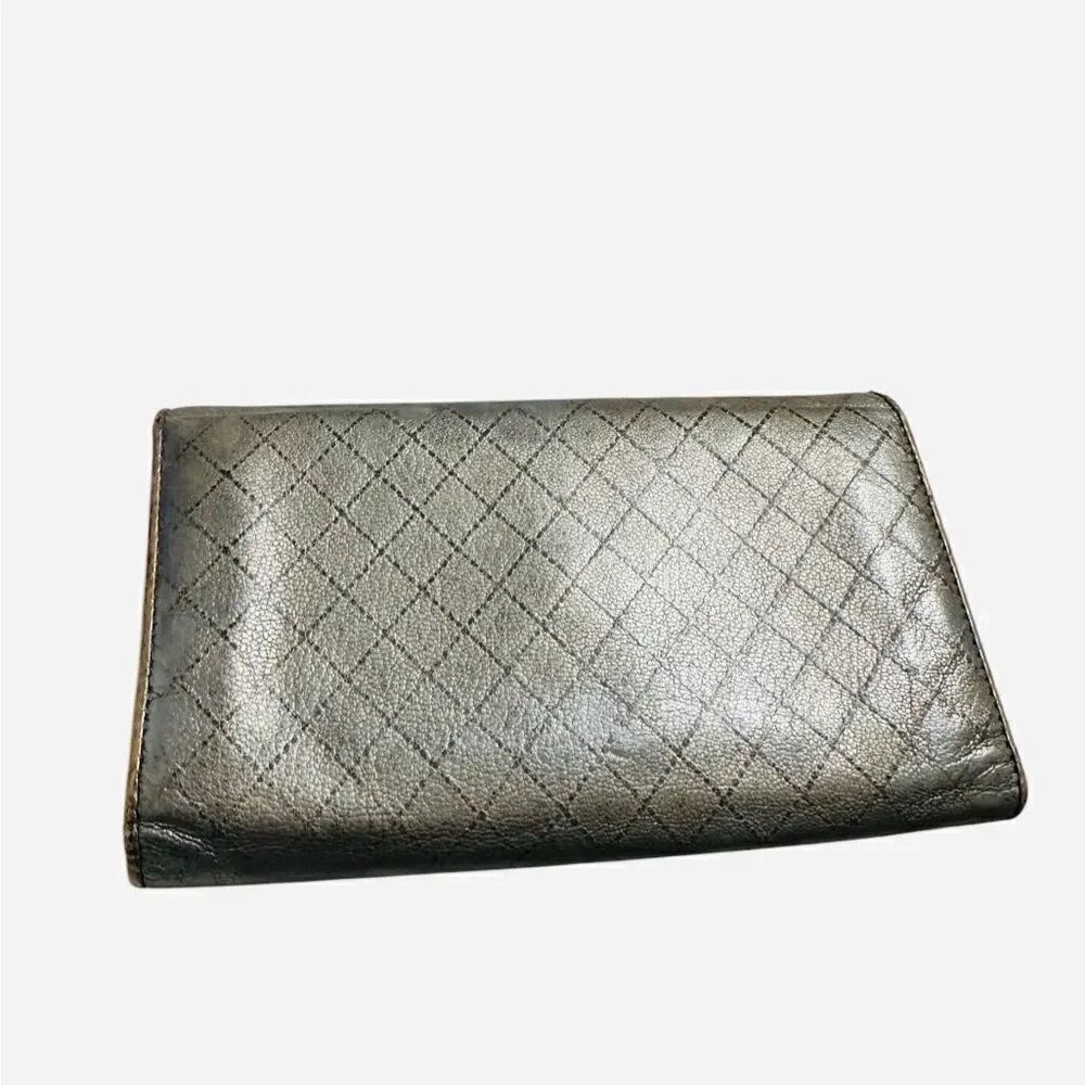 Chanel Metallic Gray Quilted Wallet